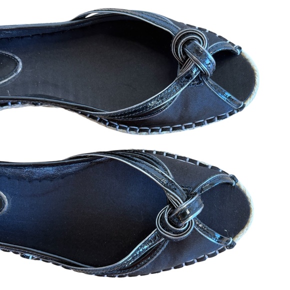 Cole Haan G Series Sabella Black Satin Peep Toe Espadrille Flats Size 11 w/ Box - Picture 10 of 15